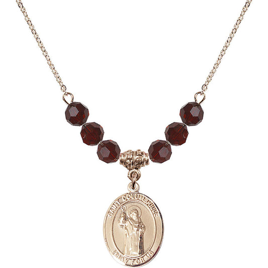 14kt Gold Filled Saint Columbkille Birthstone Necklace with Garnet Beads - 8399