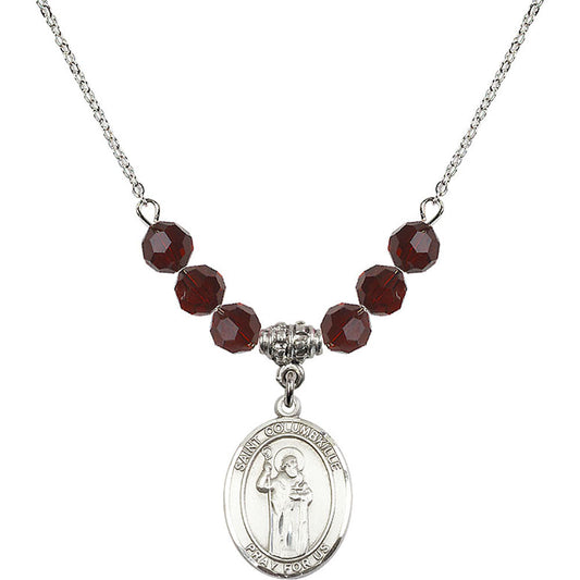 Sterling Silver Saint Columbkille Birthstone Necklace with Garnet Beads - 8399