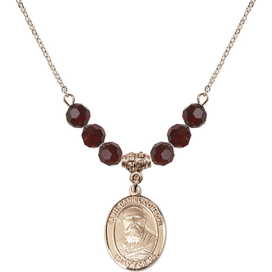 14kt Gold Filled Saint Daniel Comboni Birthstone Necklace with Garnet Beads - 8400