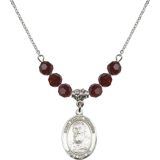 Sterling Silver Saint Daniel Comboni Birthstone Necklace with Garnet Beads - 8400
