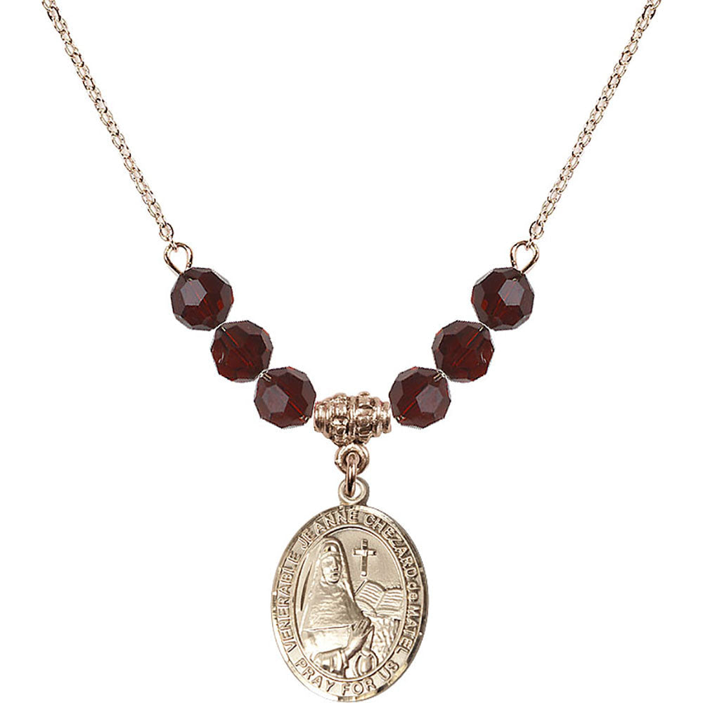 14kt Gold Filled Saint Jeanne Chezard de Matel Birthstone Necklace with Garnet Beads - 8401