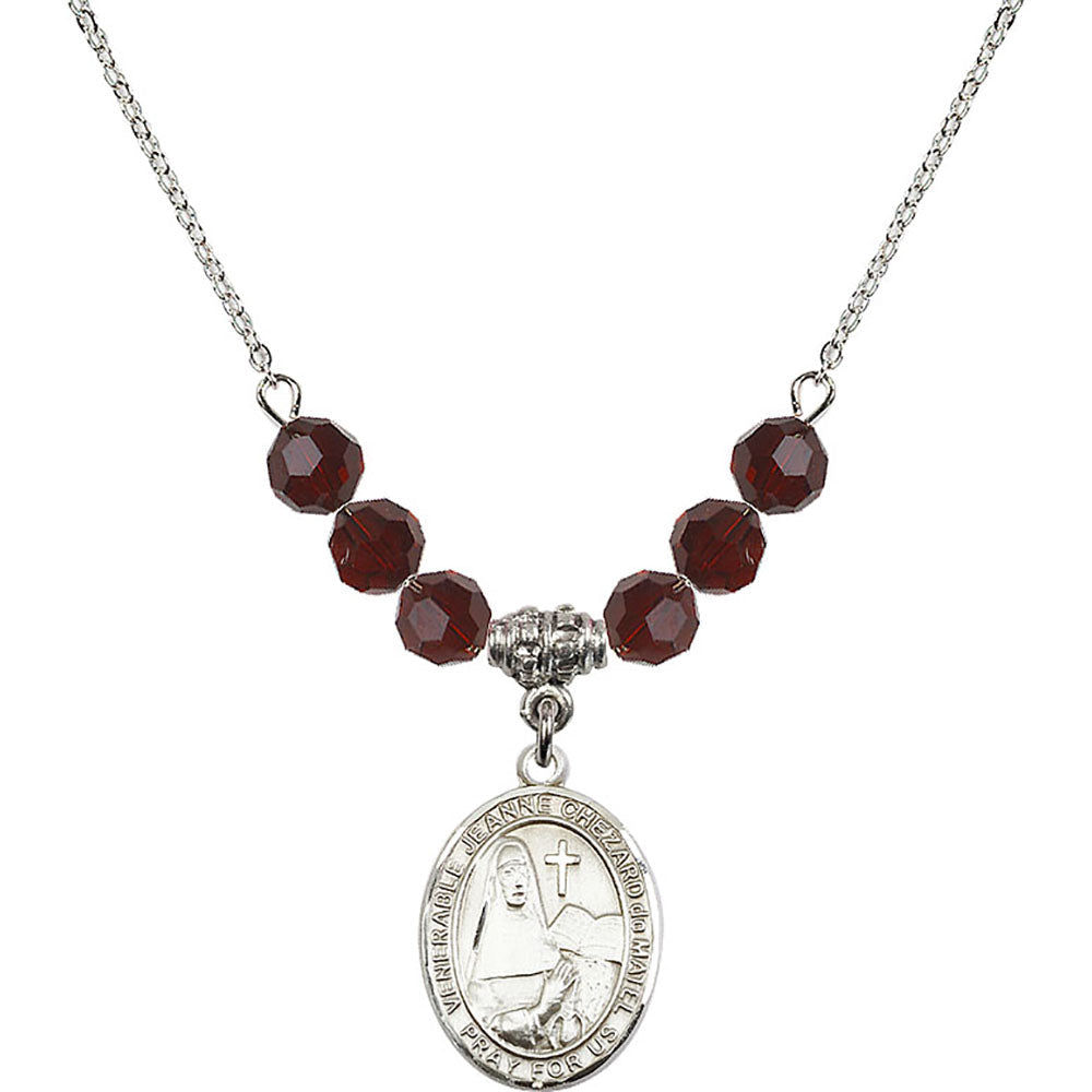 Sterling Silver Saint Jeanne Chezard de Matel Birthstone Necklace with Garnet Beads - 8401