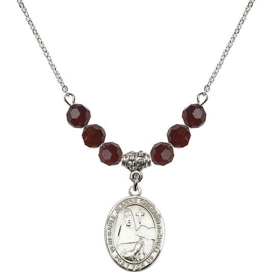 Sterling Silver Saint Jeanne Chezard de Matel Birthstone Necklace with Garnet Beads - 8401