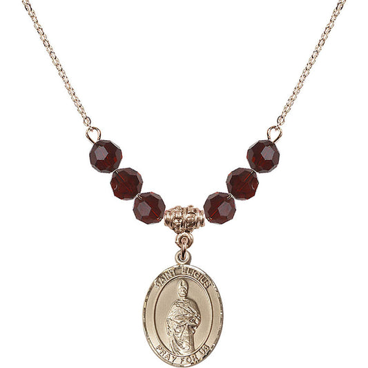14kt Gold Filled Saint Eligius Birthstone Necklace with Garnet Beads - 8402