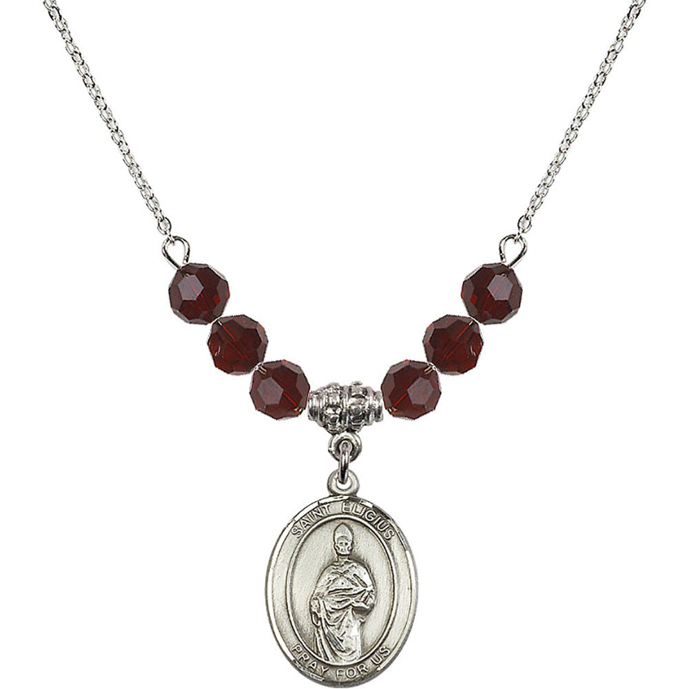 Sterling Silver Saint Eligius Birthstone Necklace with Garnet Beads - 8402