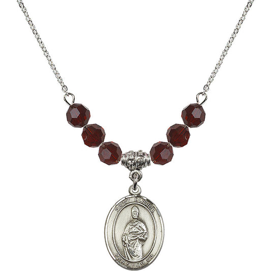 Sterling Silver Saint Eligius Birthstone Necklace with Garnet Beads - 8402