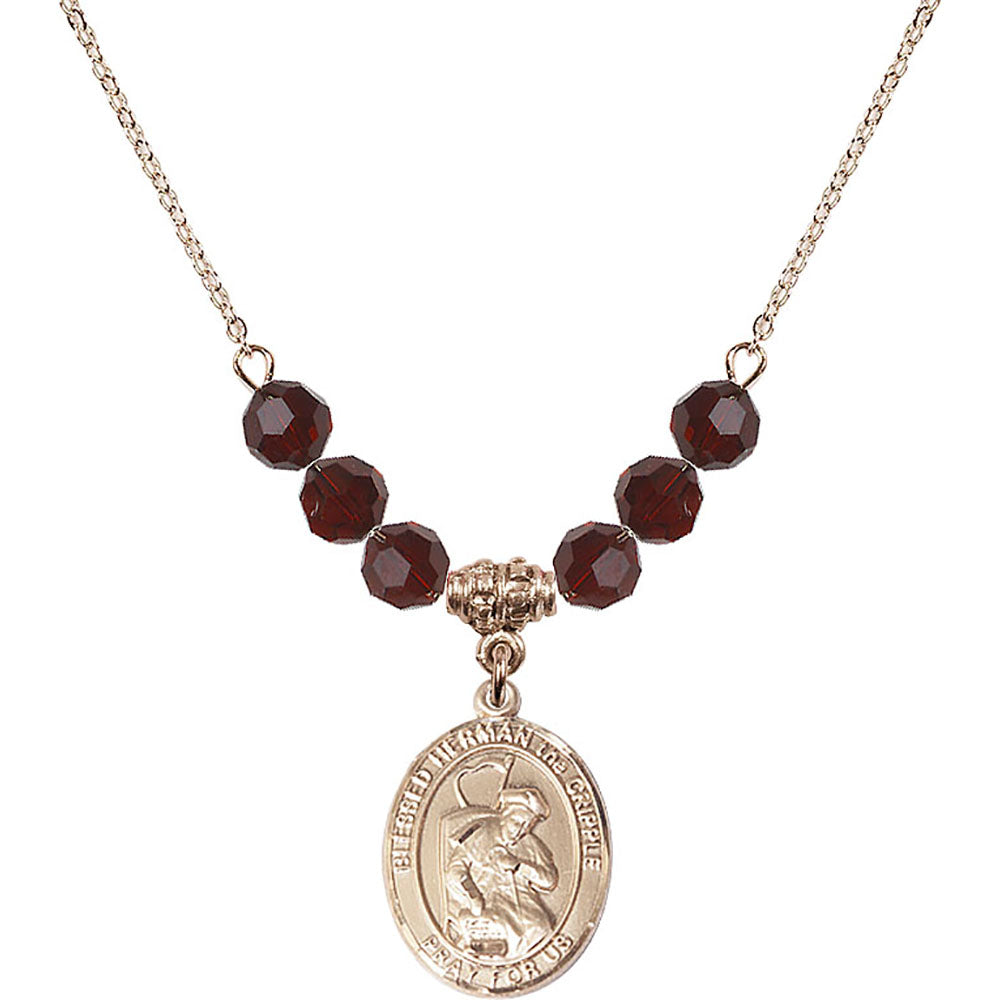 14kt Gold Filled Blessed Herman the Cripple Birthstone Necklace with Garnet Beads - 8403