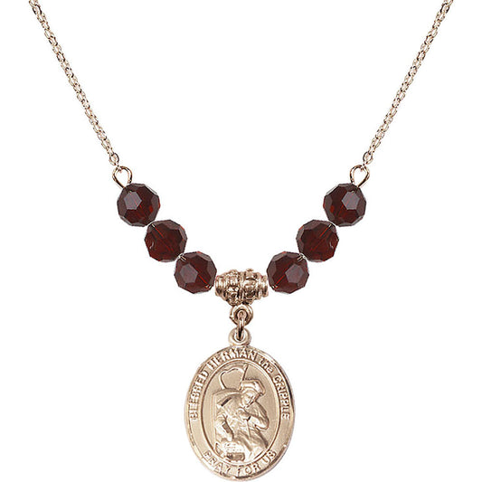 14kt Gold Filled Blessed Herman the Cripple Birthstone Necklace with Garnet Beads - 8403