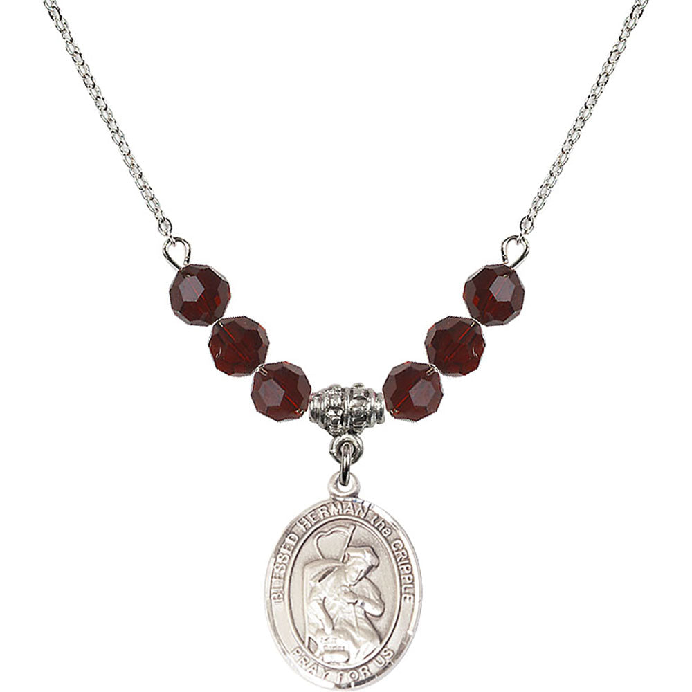 Sterling Silver Blessed Herman the Cripple Birthstone Necklace with Garnet Beads - 8403