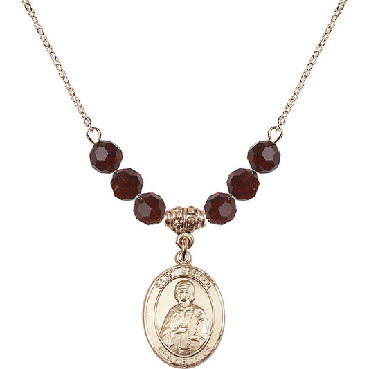 14kt Gold Filled Saint Gerald Birthstone Necklace with Garnet Beads - 8404