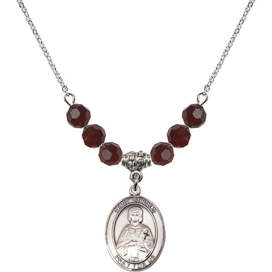 Sterling Silver Saint Gerald Birthstone Necklace with Garnet Beads - 8404