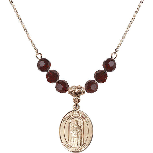 14kt Gold Filled Saint Seraphina Birthstone Necklace with Garnet Beads - 8405