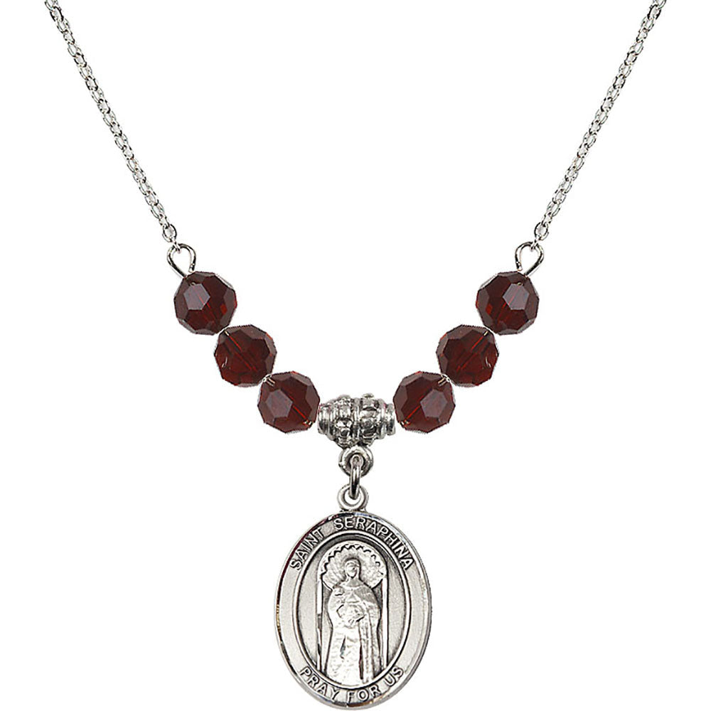 Sterling Silver Saint Seraphina Birthstone Necklace with Garnet Beads - 8405