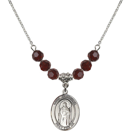 Sterling Silver Saint Seraphina Birthstone Necklace with Garnet Beads - 8405