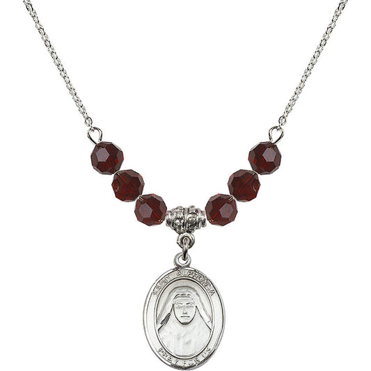 Sterling Silver Saint Alphonsa of India Birthstone Necklace with Garnet Beads - 8406