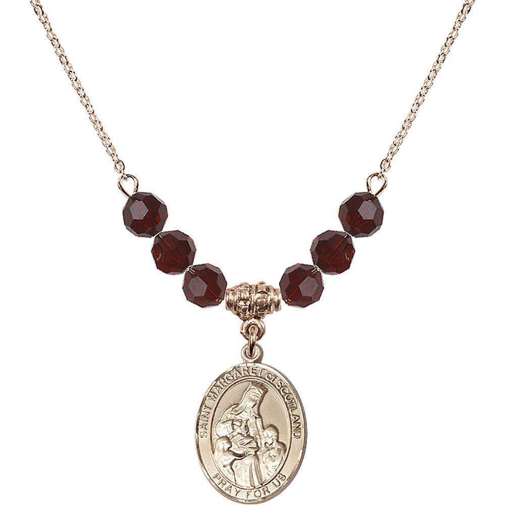 14kt Gold Filled Saint Margaret of Scotland Birthstone Necklace with Garnet Beads - 8407