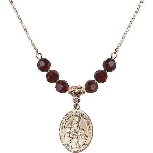 14kt Gold Filled Saint Margaret of Scotland Birthstone Necklace with Garnet Beads - 8407