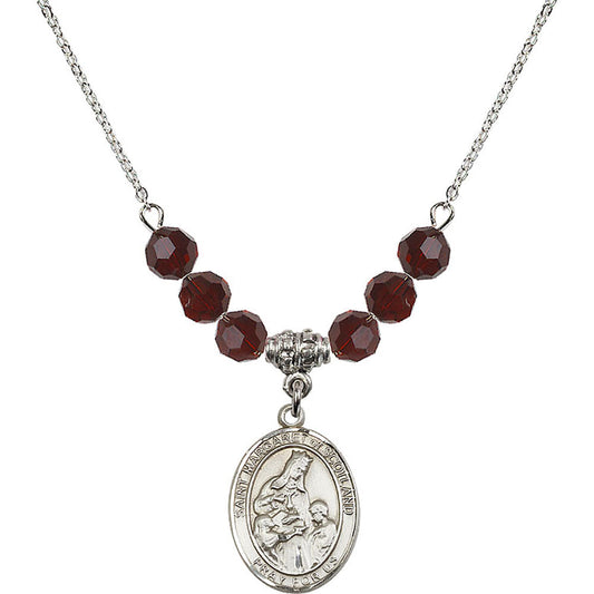 Sterling Silver Saint Margaret of Scotland Birthstone Necklace with Garnet Beads - 8407