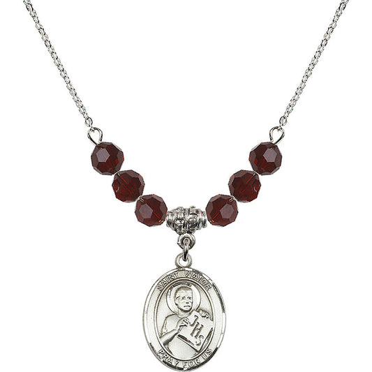 Sterling Silver Saint Viator of Bergamo Birthstone Necklace with Garnet Beads - 8408