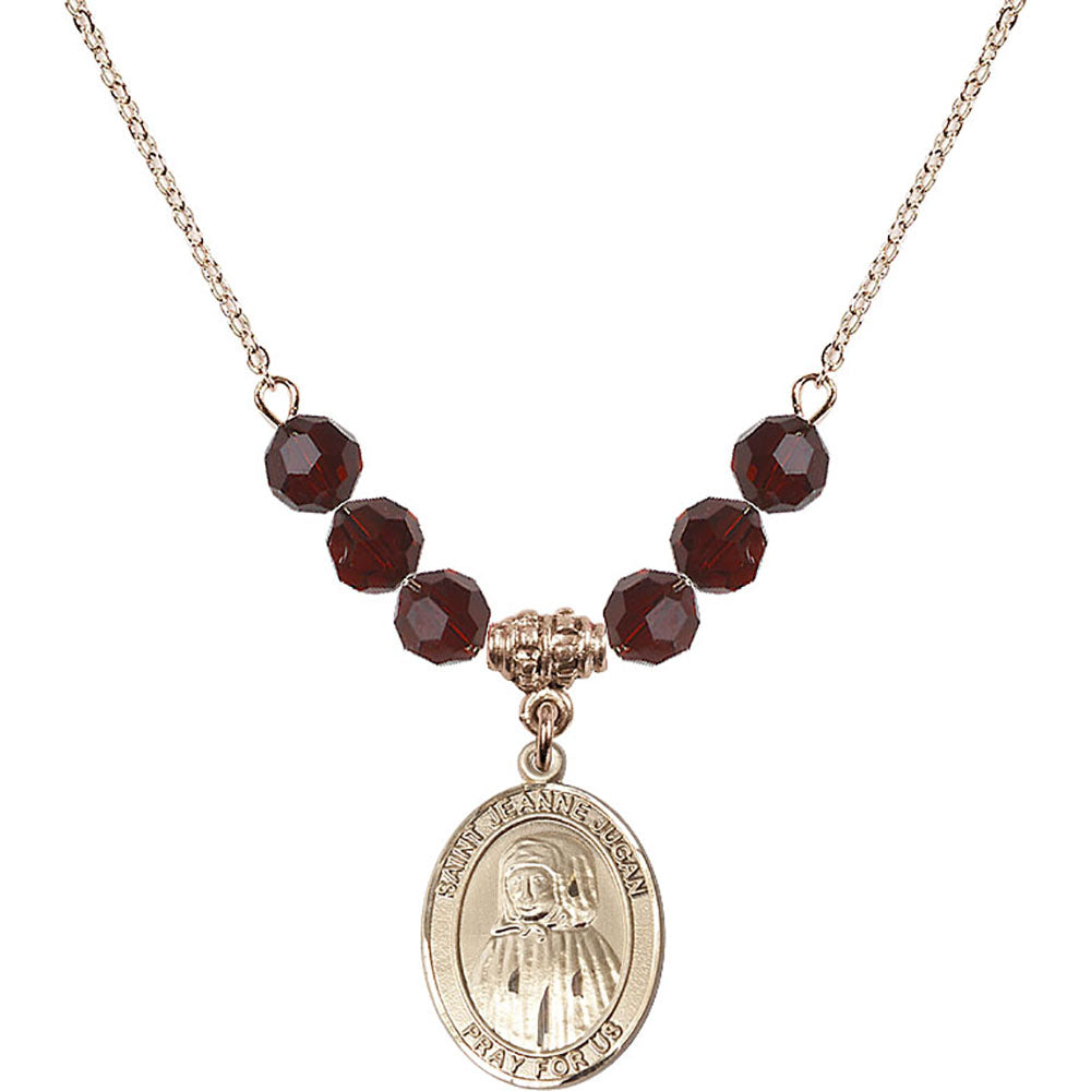 14kt Gold Filled Saint Jeanne Jugan Birthstone Necklace with Garnet Beads - 8409