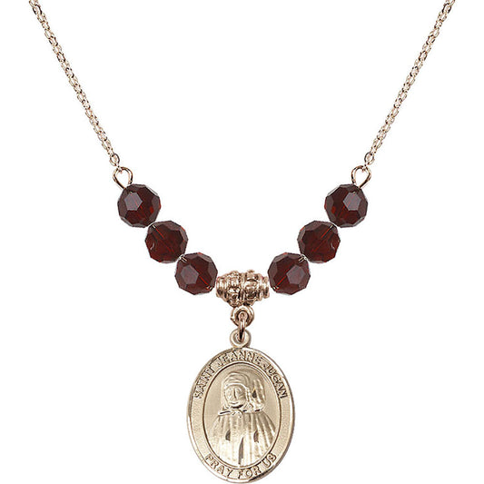 14kt Gold Filled Saint Jeanne Jugan Birthstone Necklace with Garnet Beads - 8409