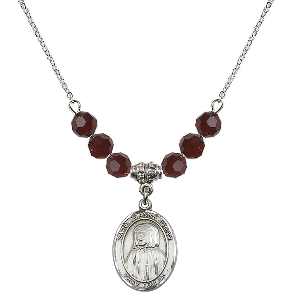 Sterling Silver Saint Jeanne Jugan Birthstone Necklace with Garnet Beads - 8409