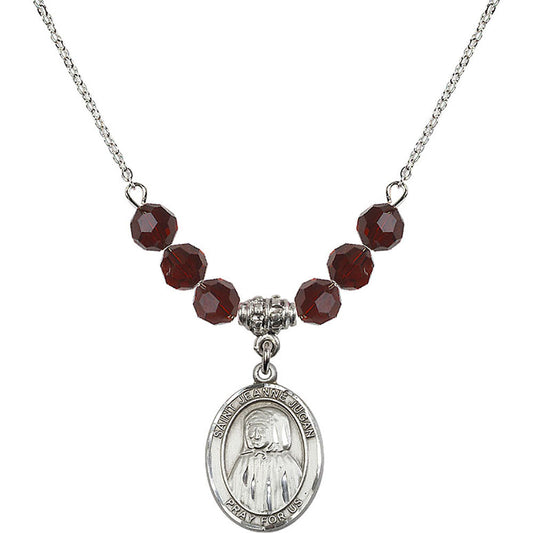 Sterling Silver Saint Jeanne Jugan Birthstone Necklace with Garnet Beads - 8409