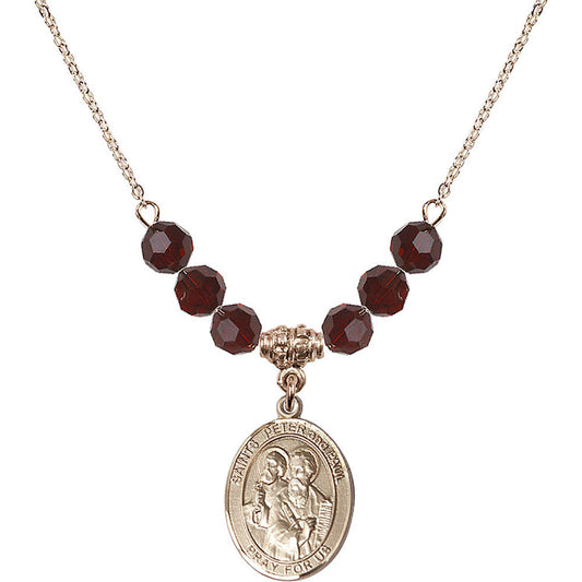 14kt Gold Filled Saints Peter & Paul Birthstone Necklace with Garnet Beads - 8410