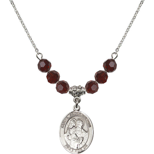 Sterling Silver Saints Peter & Paul Birthstone Necklace with Garnet Beads - 8410