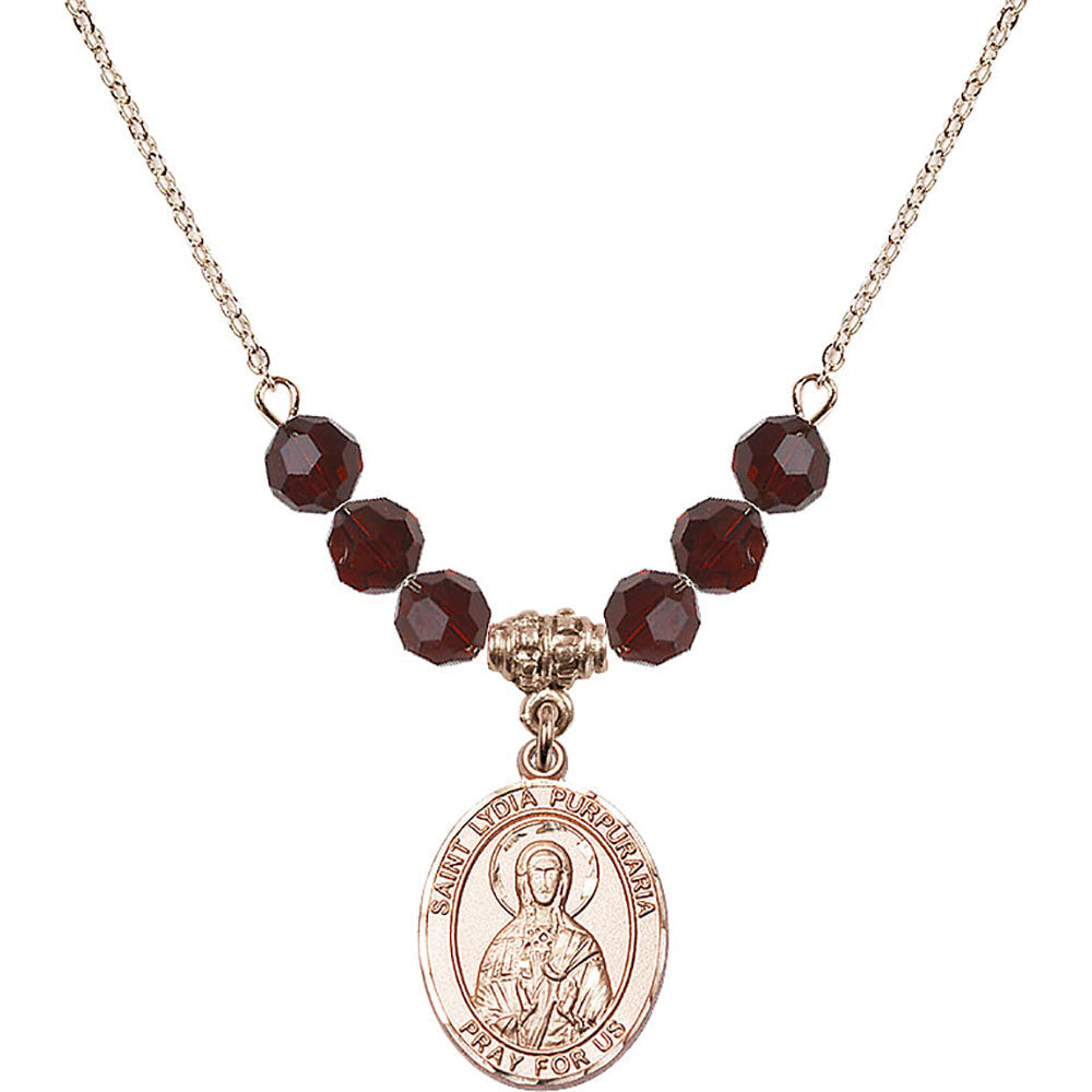 14kt Gold Filled Saint Lydia Purpuraria Birthstone Necklace with Garnet Beads - 8411