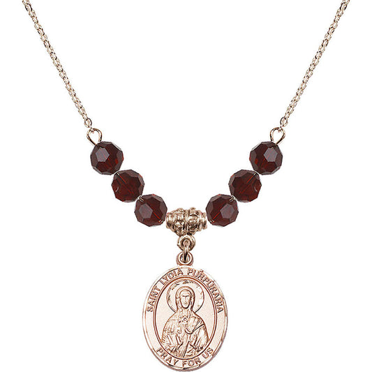 14kt Gold Filled Saint Lydia Purpuraria Birthstone Necklace with Garnet Beads - 8411