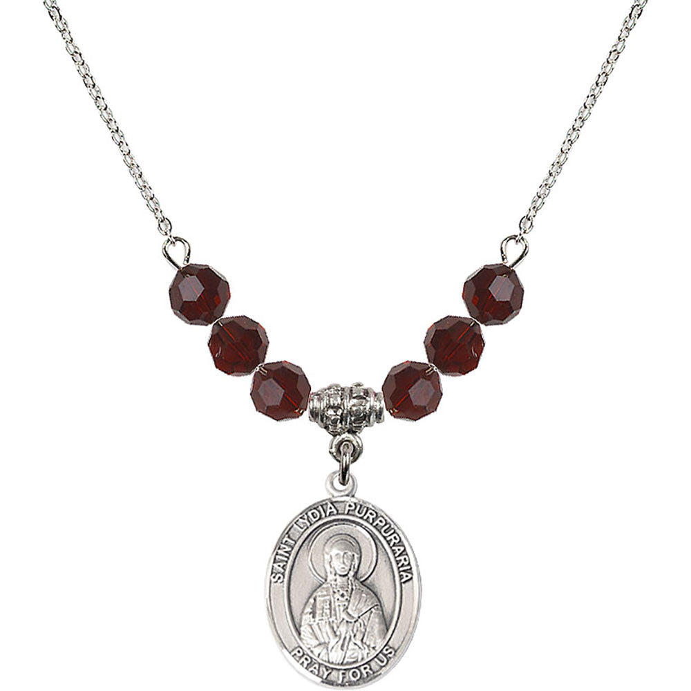 Sterling Silver Saint Lydia Purpuraria Birthstone Necklace with Garnet Beads - 8411