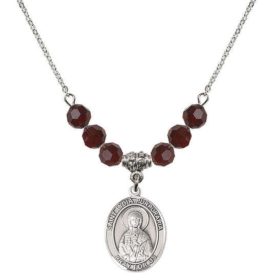 Sterling Silver Saint Lydia Purpuraria Birthstone Necklace with Garnet Beads - 8411