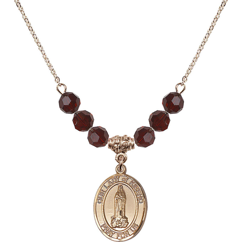 14kt Gold Filled Our Lady of Kibeho Birthstone Necklace with Garnet Beads - 8414