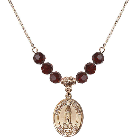 14kt Gold Filled Our Lady of Kibeho Birthstone Necklace with Garnet Beads - 8414