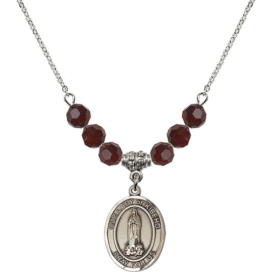 Sterling Silver Our Lady of Kibeho Birthstone Necklace with Garnet Beads - 8414