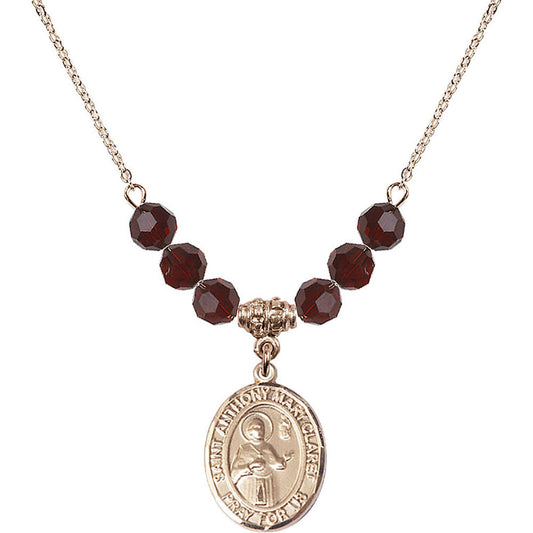 14kt Gold Filled Saint Anthony Mary Claret Birthstone Necklace with Garnet Beads - 8416