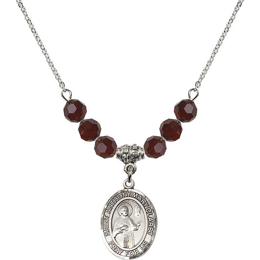 Sterling Silver Saint Anthony Mary Claret Birthstone Necklace with Garnet Beads - 8416
