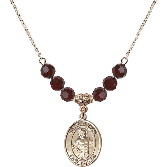 14kt Gold Filled Saint Dismas Birthstone Necklace with Garnet Beads - 8418