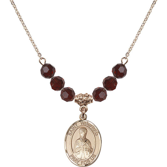 14kt Gold Filled Saint Winifred of Wales Birthstone Necklace with Garnet Beads - 8419