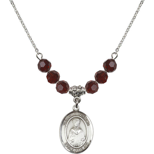 Sterling Silver Saint Winifred of Wales Birthstone Necklace with Garnet Beads - 8419