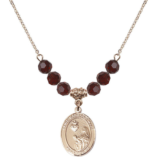 14kt Gold Filled Saint Margaret Mary Alacoque Birthstone Necklace with Garnet Beads - 8420