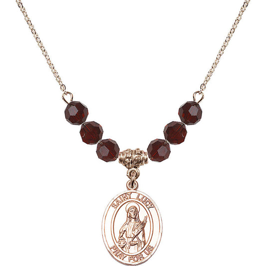 14kt Gold Filled Saint Lucy Birthstone Necklace with Garnet Beads - 8422