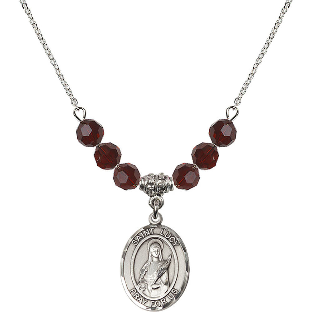 Sterling Silver Saint Lucy Birthstone Necklace with Garnet Beads - 8422