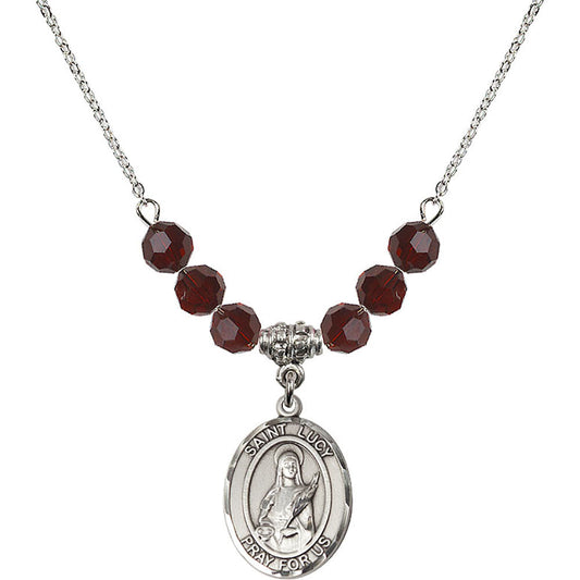 Sterling Silver Saint Lucy Birthstone Necklace with Garnet Beads - 8422