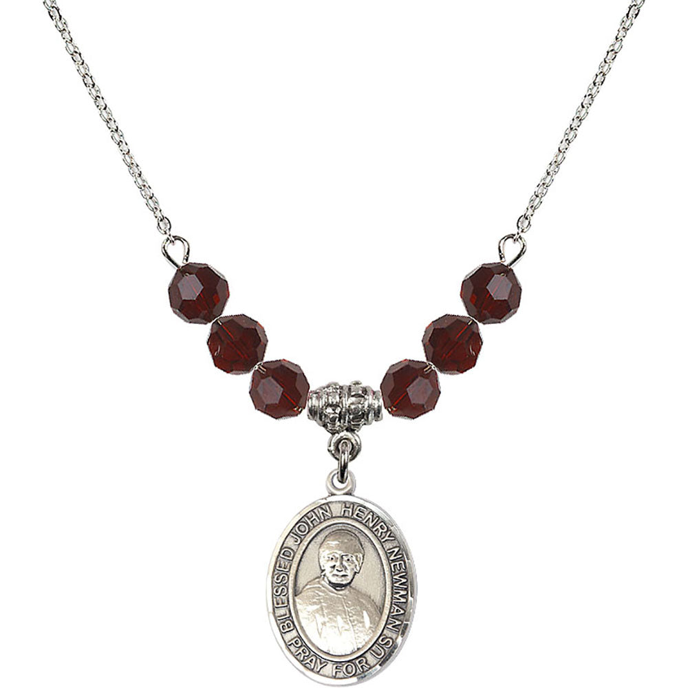Sterling Silver Blessed John Henry Newman Birthstone Necklace with Garnet Beads - 8423