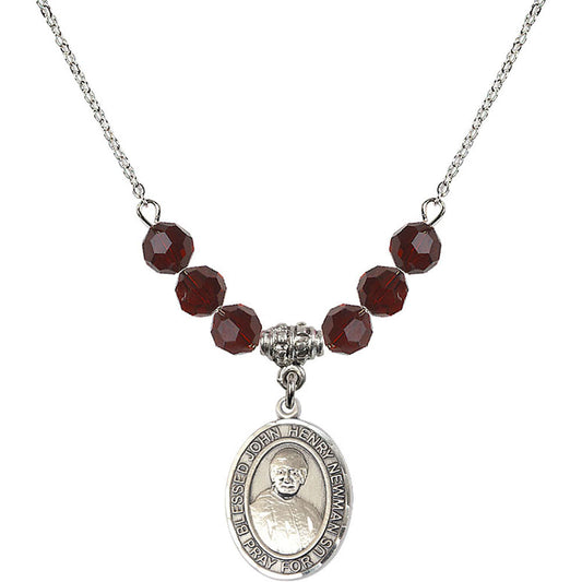 Sterling Silver Blessed John Henry Newman Birthstone Necklace with Garnet Beads - 8423
