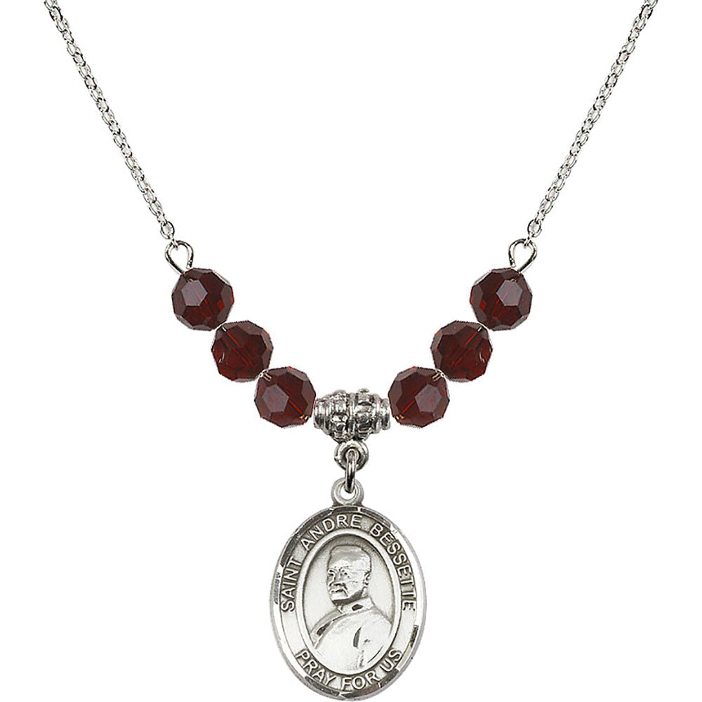 Sterling Silver Saint Andre Bessette Birthstone Necklace with Garnet Beads - 8424