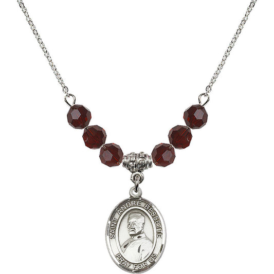 Sterling Silver Saint Andre Bessette Birthstone Necklace with Garnet Beads - 8424