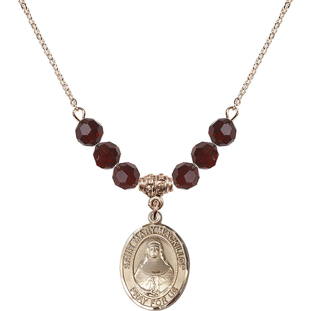 14kt Gold Filled Saint Mary Mackillop Birthstone Necklace with Garnet Beads - 8425